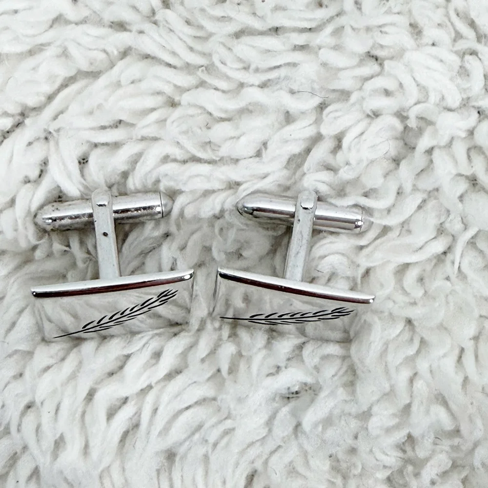Vintage Swank Silver Tone Wheat Leaf Cufflinks Mid Century Modern MCM Signed